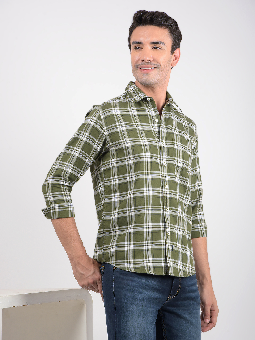 Numero Uno Men Checkered Green Shirt